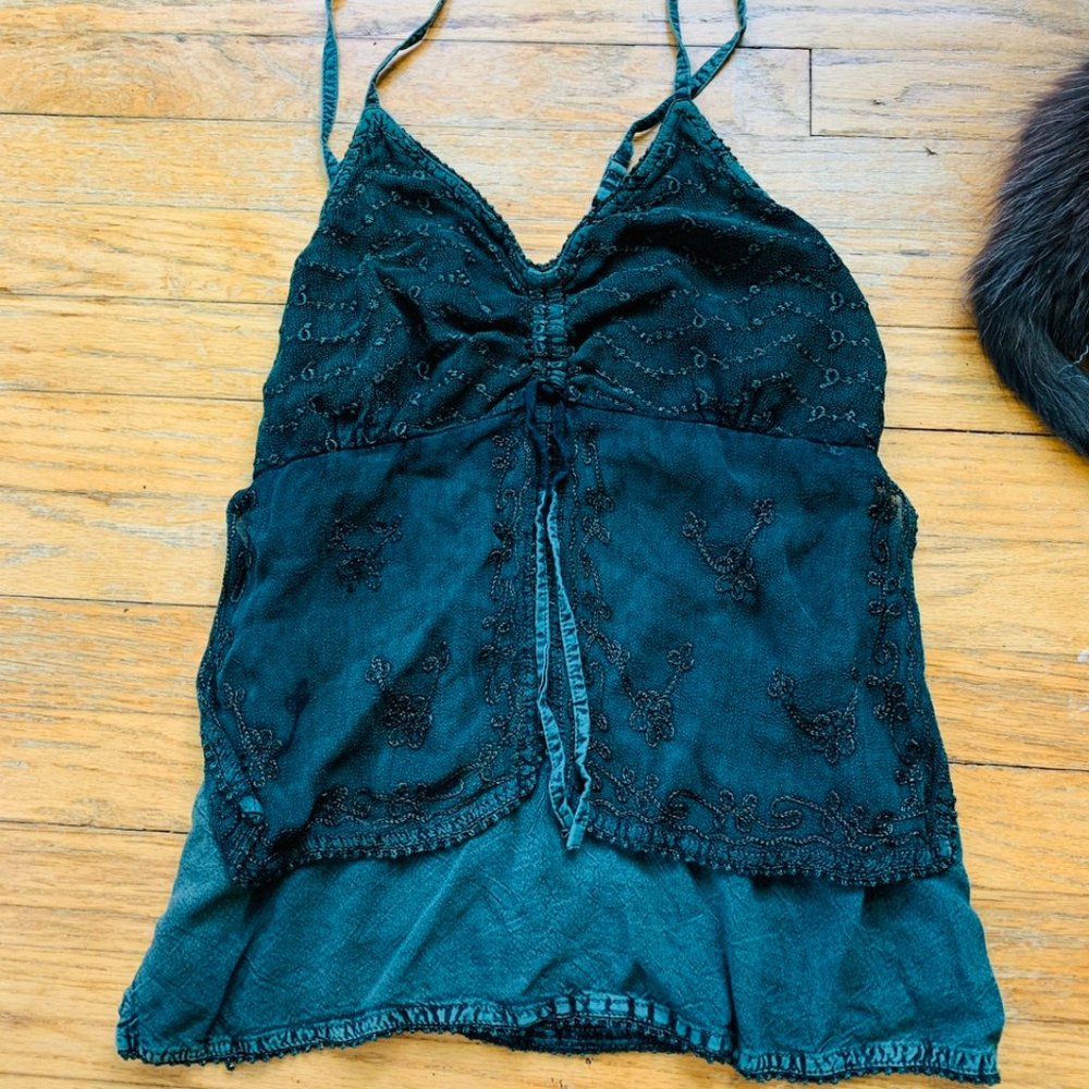 Emerald embroidered top